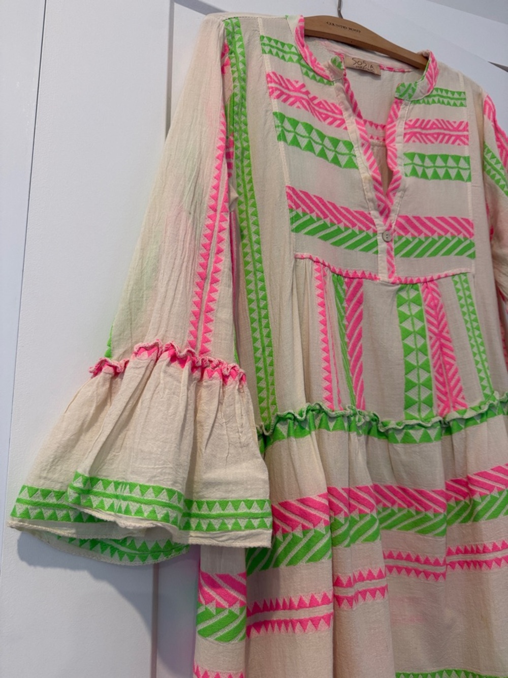 Long Neon Pink & Green Sofia Dress 
Made in Italy